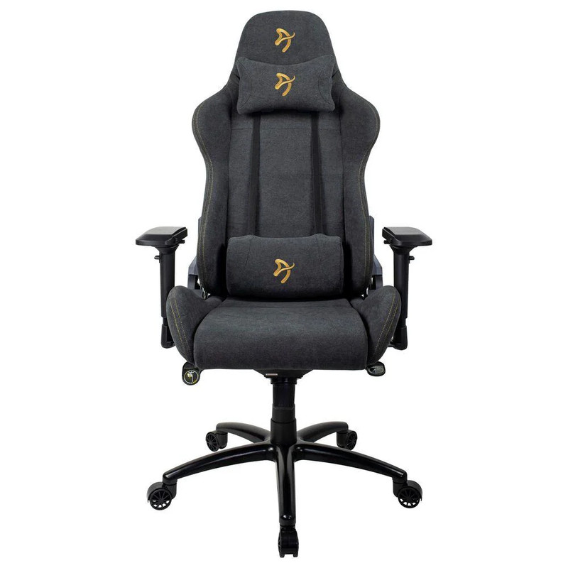 Arozzi Verona Signature Premium Soft Fabric Ergonomic Gaming Chair - Dark Grey - Gold Accents - كرسي